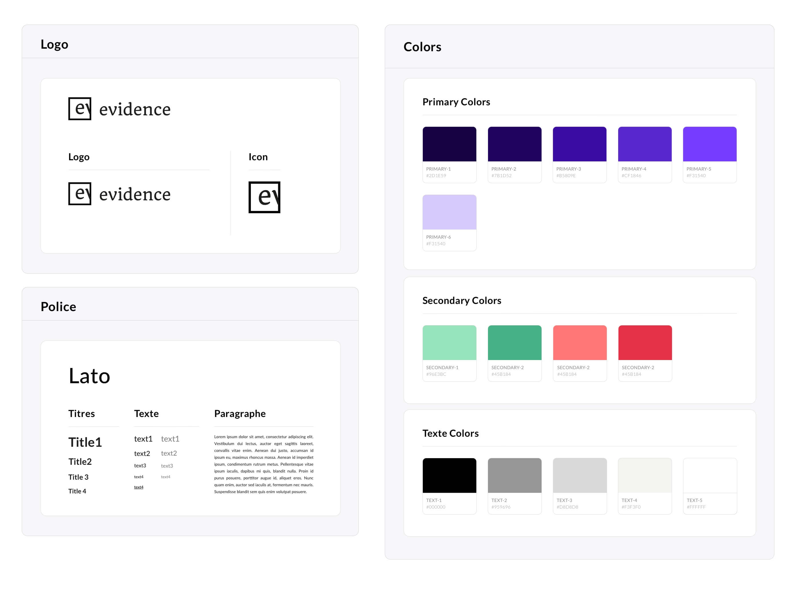 Charte graphique Evidence